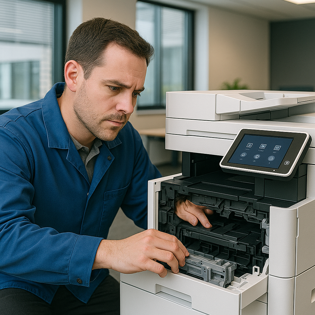 Technician fixing printer